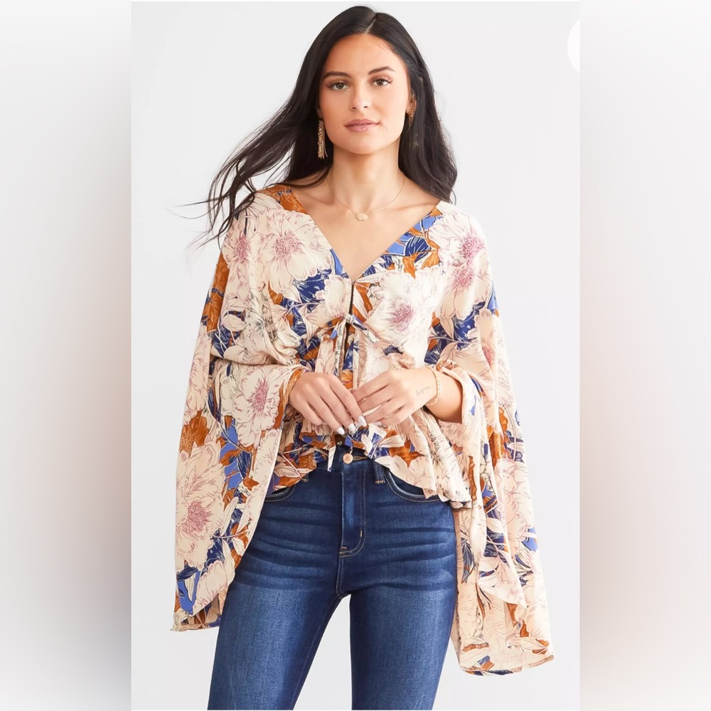 Band of the Free Front Tie Peplum Top NWOT